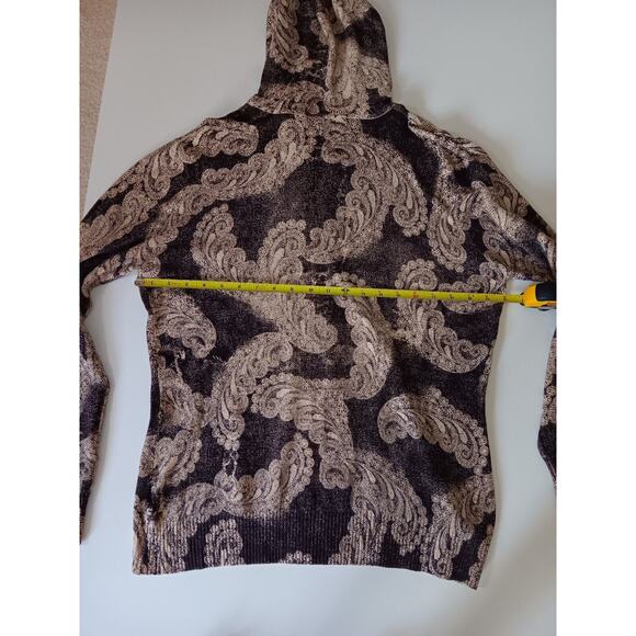 Cinnamon Cinder Hooded Sweater Jacket Zip Front Brown Tan Paisley XL - Picture 10 of 16